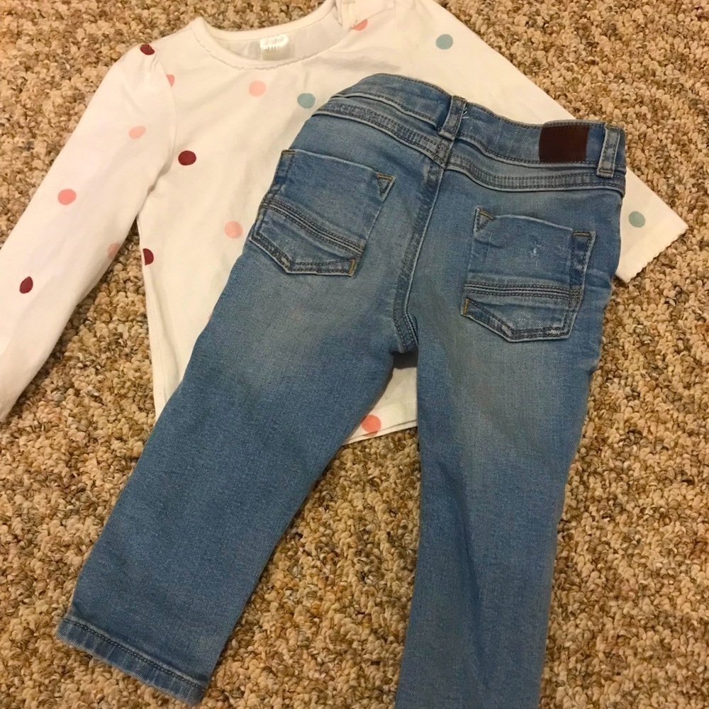 River Island Mini Jeans & H&M top 12m